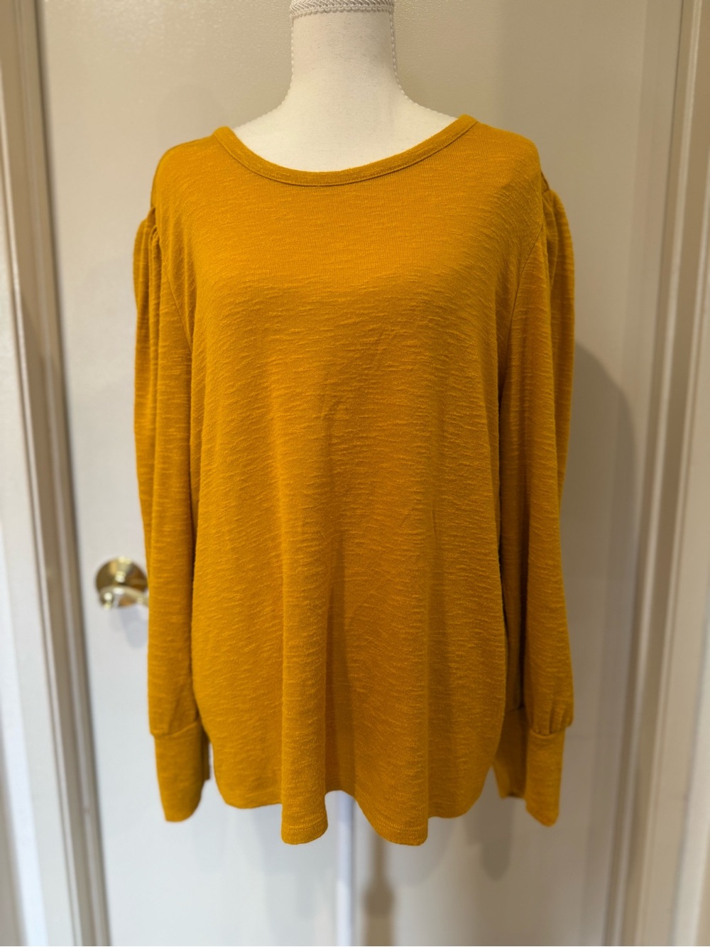 a.n.a Mustard Yellow Puffed Long Sleeve Scoop Neck Blouse